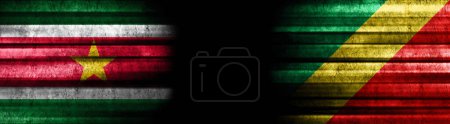 Photo for Suriname and Republic of the Congo Flags on Black Background - Royalty Free Image