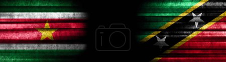 Photo for Suriname and Saint Kitts and Nevis Flags on Black Background - Royalty Free Image