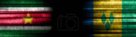 Photo for Suriname and Saint Vincent and the Grenadines Flags on Black Background - Royalty Free Image