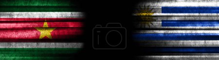 Photo for Suriname and Uruguay Flags on Black Background - Royalty Free Image