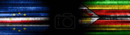 Foto de Banderas de Cabo Verde y Zimbabwe sobre fondo negro - Imagen libre de derechos