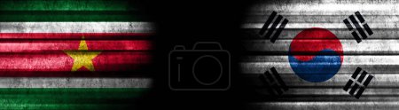 Photo for Suriname and South Korea Flags on Black Background - Royalty Free Image