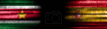 Photo for Suriname and Spain Flags on Black Background - Royalty Free Image