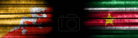Photo for Bhutan and Suriname Flags on Black Background - Royalty Free Image