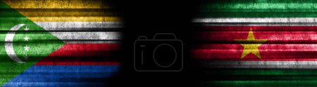 Photo for Comoros and Suriname Flags on Black Background - Royalty Free Image