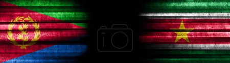Photo for Eritrea and Suriname Flags on Black Background - Royalty Free Image
