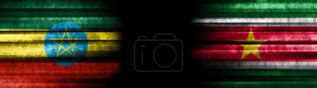 Photo for Ethiopia and Suriname Flags on Black Background - Royalty Free Image
