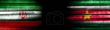 Photo for Iran and Suriname Flags on Black Background - Royalty Free Image