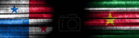 Photo for Panama and Suriname Flags on Black Background - Royalty Free Image