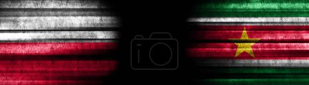 Photo for Poland and Suriname Flags on Black Background - Royalty Free Image