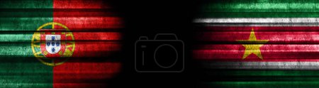 Photo for Portugal and Suriname Flags on Black Background - Royalty Free Image