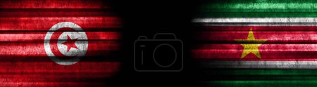 Photo for Tunisia and Suriname Flags on Black Background - Royalty Free Image