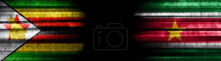 Photo for Zimbabwe and Suriname Flags on Black Background - Royalty Free Image