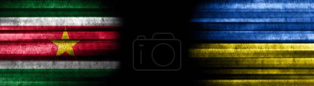 Photo for Suriname and Ukraine Flags on Black Background - Royalty Free Image