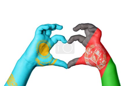 Photo for Kazakhstan Afghanistan Heart, Hand gesture making heart, Clipping Path - Royalty Free Image
