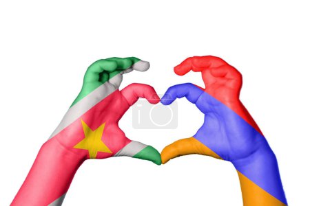 Photo for Suriname Armenia Heart, Hand gesture making heart, Clipping Path - Royalty Free Image