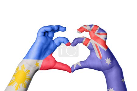 Photo for Philippines Australia Heart, Hand gesture making heart, Clipping Path - Royalty Free Image