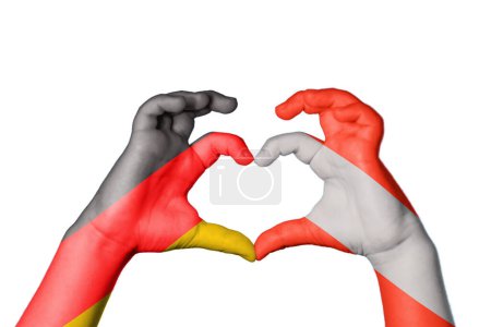 Photo for Germany Austria Heart, Hand gesture making heart, Clipping Path - Royalty Free Image