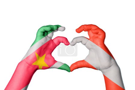 Photo for Suriname Austria Heart, Hand gesture making heart, Clipping Path - Royalty Free Image