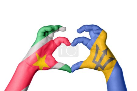 Photo for Suriname Barbados Heart, Hand gesture making heart, Clipping Path - Royalty Free Image