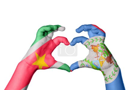 Photo for Suriname Belize Heart, Hand gesture making heart, Clipping Path - Royalty Free Image