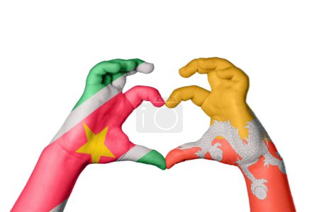 Photo for Suriname Bhutan Heart, Hand gesture making heart, Clipping Path - Royalty Free Image