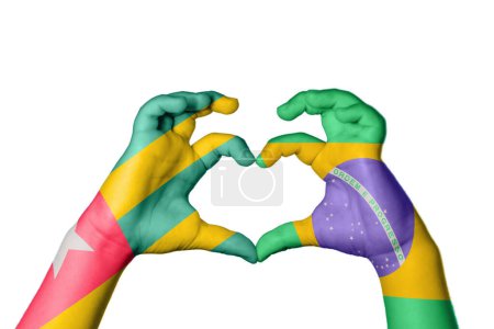 Photo for Togo Brazil Heart, Hand gesture making heart, Clipping Path - Royalty Free Image