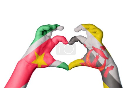 Photo for Suriname Brunei Heart, Hand gesture making heart, Clipping Path - Royalty Free Image