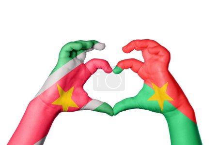 Photo for Suriname Burkina Faso Heart, Hand gesture making heart, Clipping Path - Royalty Free Image