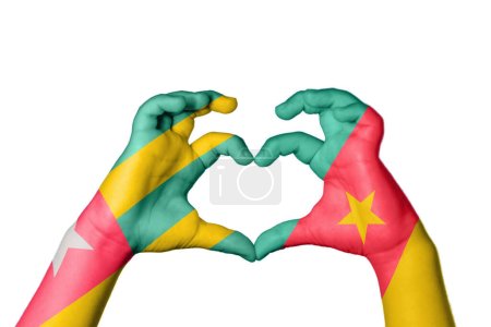 Photo for Togo Cameroon Heart, Hand gesture making heart, Clipping Path - Royalty Free Image