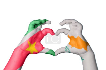 Photo for Suriname Cyprus Heart, Hand gesture making heart, Clipping Path - Royalty Free Image