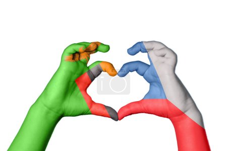 Photo for Zambia Czech Republic Heart, Hand gesture making heart, Clipping Path - Royalty Free Image
