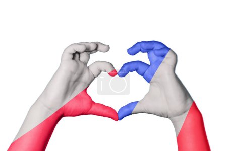 Poland France Heart, Hand gesture making heart, Clipping Path