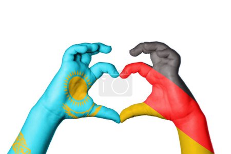 Photo for Kazakhstan Germany Heart, Hand gesture making heart, Clipping Path - Royalty Free Image
