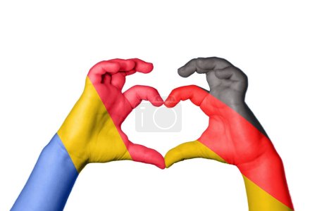Photo for Romania Germany Heart, Hand gesture making heart, Clipping Path - Royalty Free Image