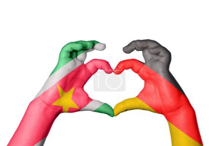 Photo for Suriname Germany Heart, Hand gesture making heart, Clipping Path - Royalty Free Image