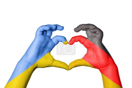 Ukraine Germany Heart, Hand gesture making heart, Clipping Path