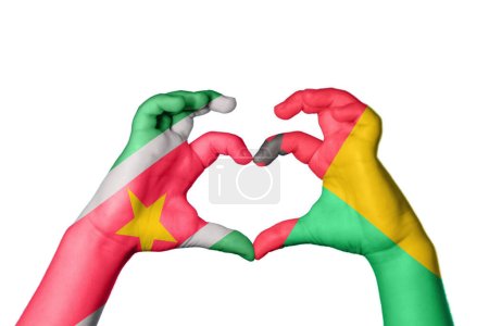 Photo for Suriname Guinea Heart, Hand gesture making heart, Clipping Path - Royalty Free Image