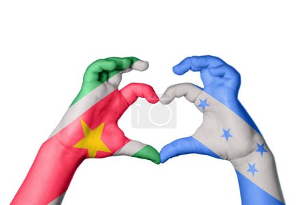 Photo for Suriname Honduras Heart, Hand gesture making heart, Clipping Path - Royalty Free Image