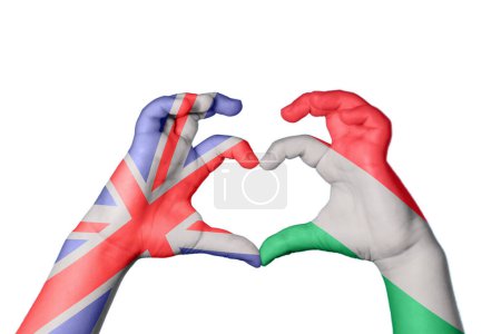 Photo for United Kingdom Hungary Heart, Hand gesture making heart, Clipping Path - Royalty Free Image