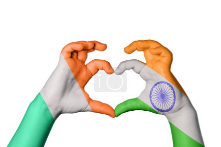 Photo for Ireland India Heart, Hand gesture making heart, Clipping Path - Royalty Free Image