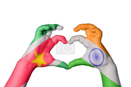 Photo for Suriname India Heart, Hand gesture making heart, Clipping Path - Royalty Free Image