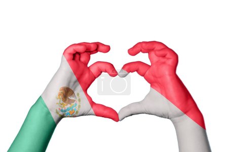 Photo for Mexico Indonesia Heart, Hand gesture making heart, Clipping Path - Royalty Free Image