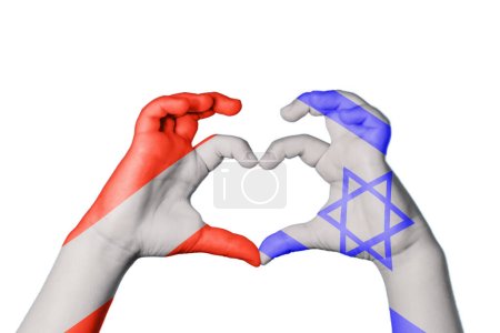 Photo for Austria Israel Heart, Hand gesture making heart, Clipping Path - Royalty Free Image