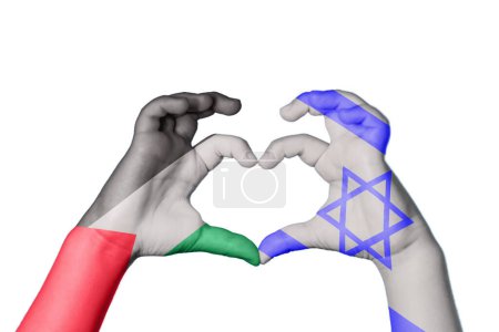 Photo for Palestine Israel Heart, Hand gesture making heart, Clipping Path - Royalty Free Image