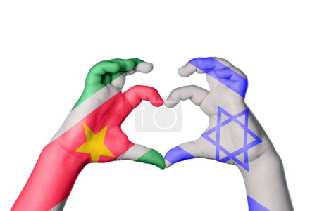 Photo for Suriname Israel Heart, Hand gesture making heart, Clipping Path - Royalty Free Image