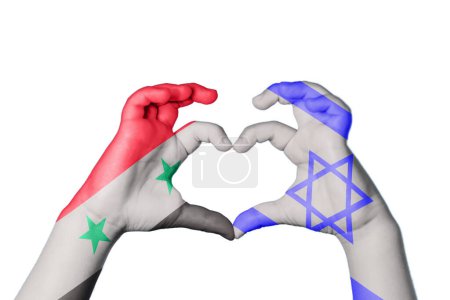 Photo for Syria Israel Heart, Hand gesture making heart, Clipping Path - Royalty Free Image