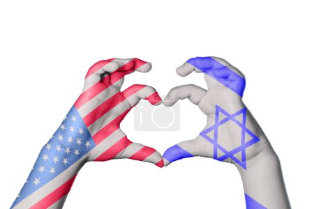 Photo for United States Israel Heart, Hand gesture making heart, Clipping Path - Royalty Free Image