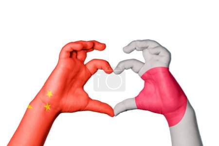 Photo for China Japan Heart, Hand gesture making heart, Clipping Path - Royalty Free Image