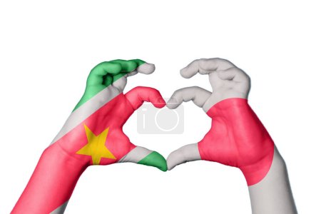 Photo for Suriname Japan Heart, Hand gesture making heart, Clipping Path - Royalty Free Image